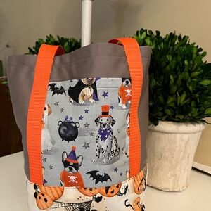 Hand Crafted Kids Halloween Tote Bag - Black and Orange